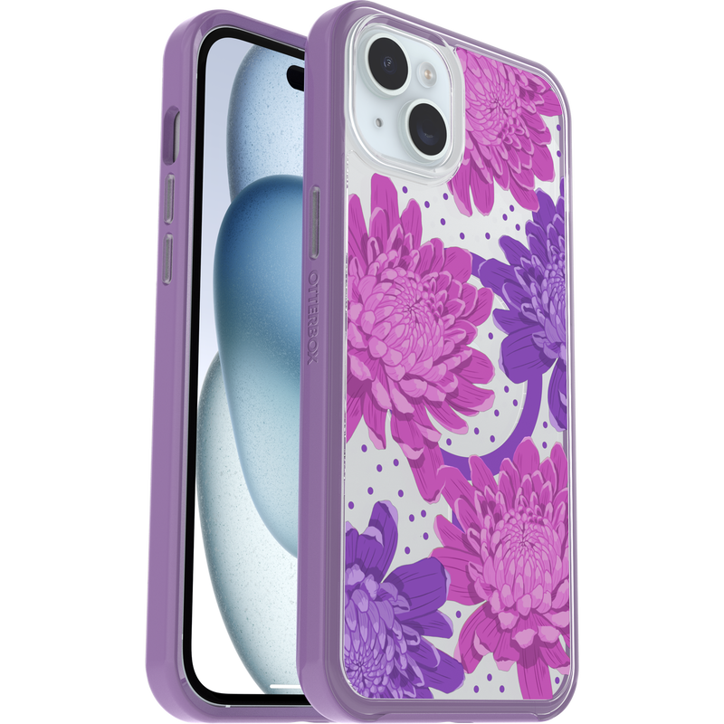 product image 1 - iPhone 14 Plus en iPhone 15 Plus Hoesje Symmetry Series Clear voor MagSafe Fluttering Flora