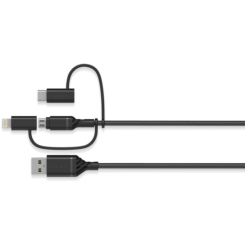 Cable 3 en 1 USB C / Lightning / micro-USB, Cordon Nylon Robuste 1m, Setty  - Noir - Français