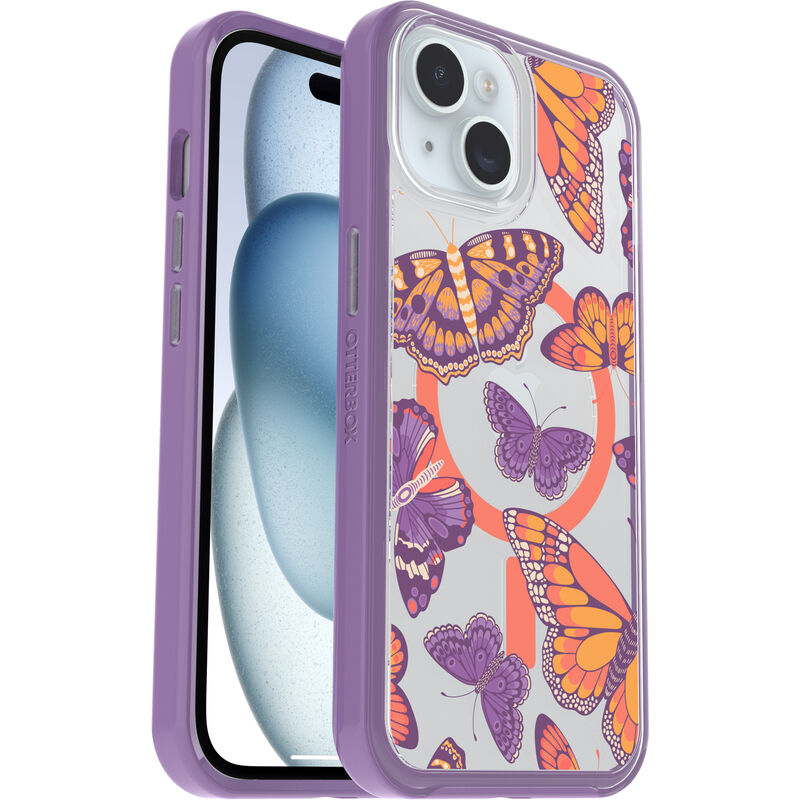 product image 1 - Coque iPhone 13, iPhone 14 et iPhone 15 Symmetry Series Clear pour MagSafe Fluttering Flora